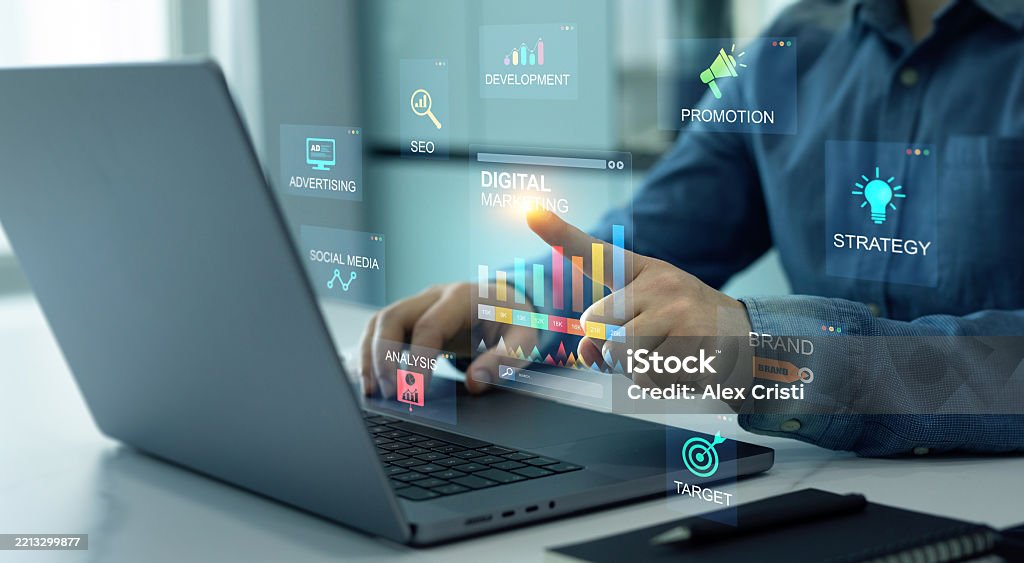 Digital Marketing development and goals strategy.Attract organic traffic for big sales. Digital marketing for promotion of products with social media, email, website and channel search engine